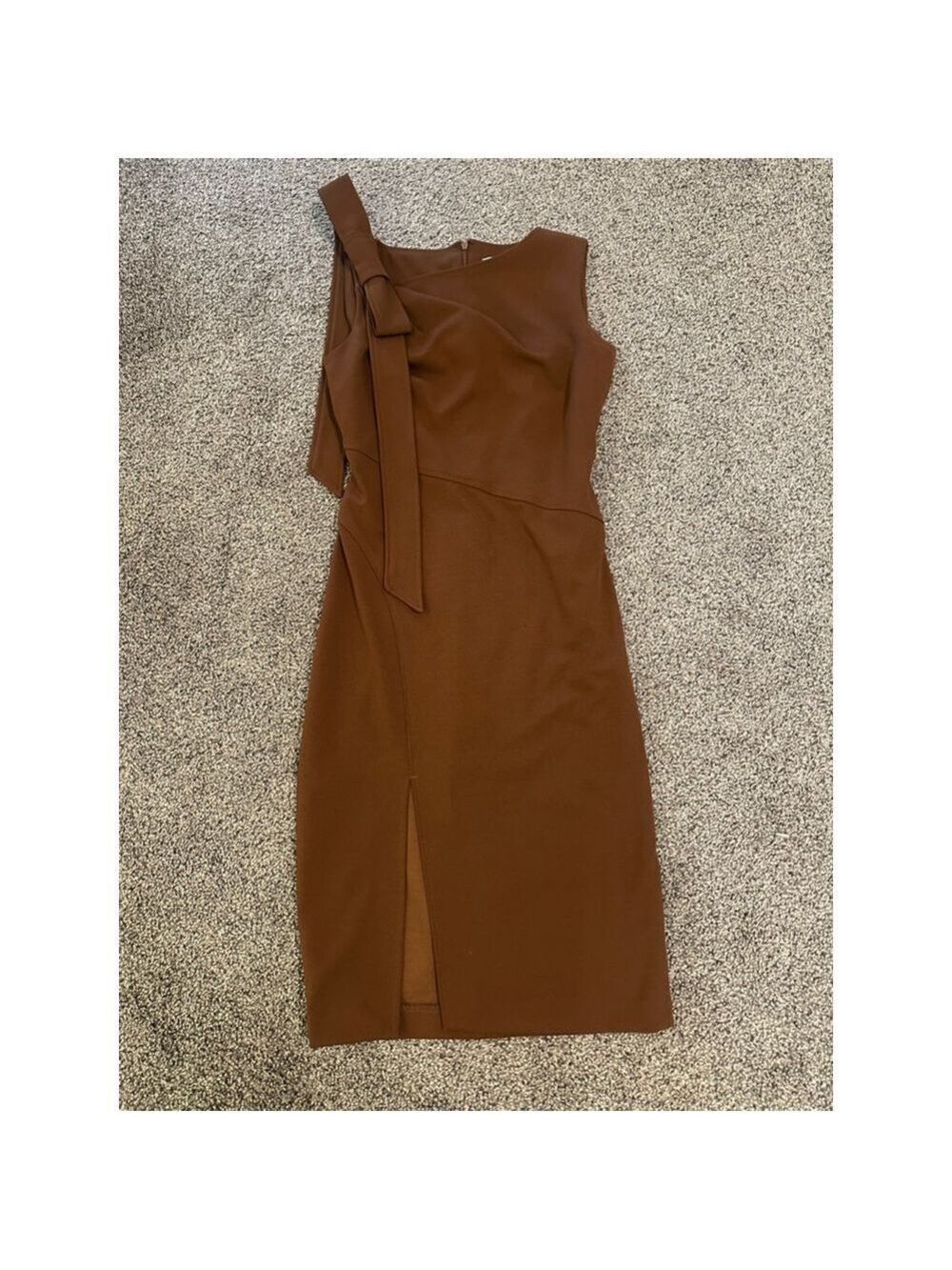 Calvin Klein Brown Bow Shoulder Midi Dress Size 2 - Picture 2 of 13